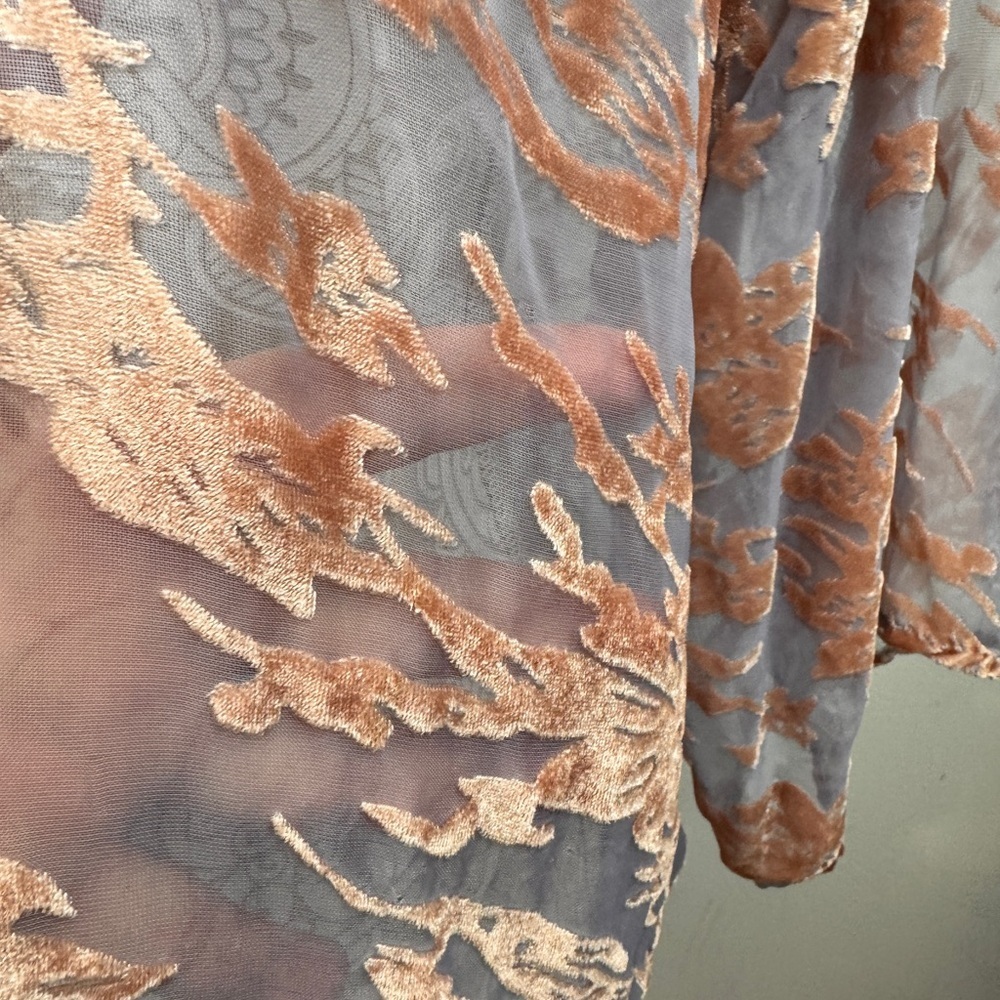 Woven Heart Kimono Cardigan Rose Velvet Burnout Boho Festival Lavender Pink - Picture 5 of 8
